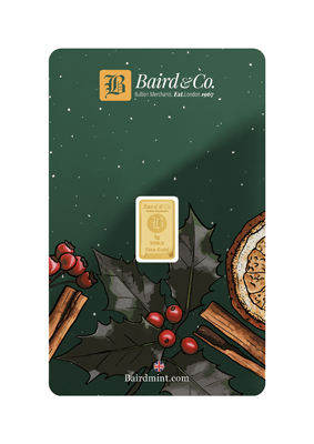 Baird & Co 1g Gold Minted Bar Christmas Packaging